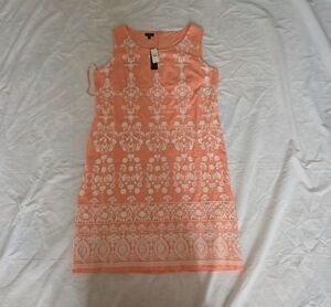 Talbots Coral and White Sleeveless Patterned Shift Dress